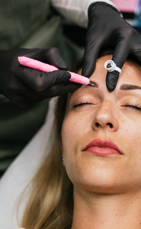 Microblading eyebrow treatment at candibrows creating natural, hair-like strokes