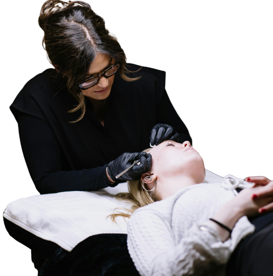 Scar camouflage treatment at candibrows blending scar tissue with natural skin tone